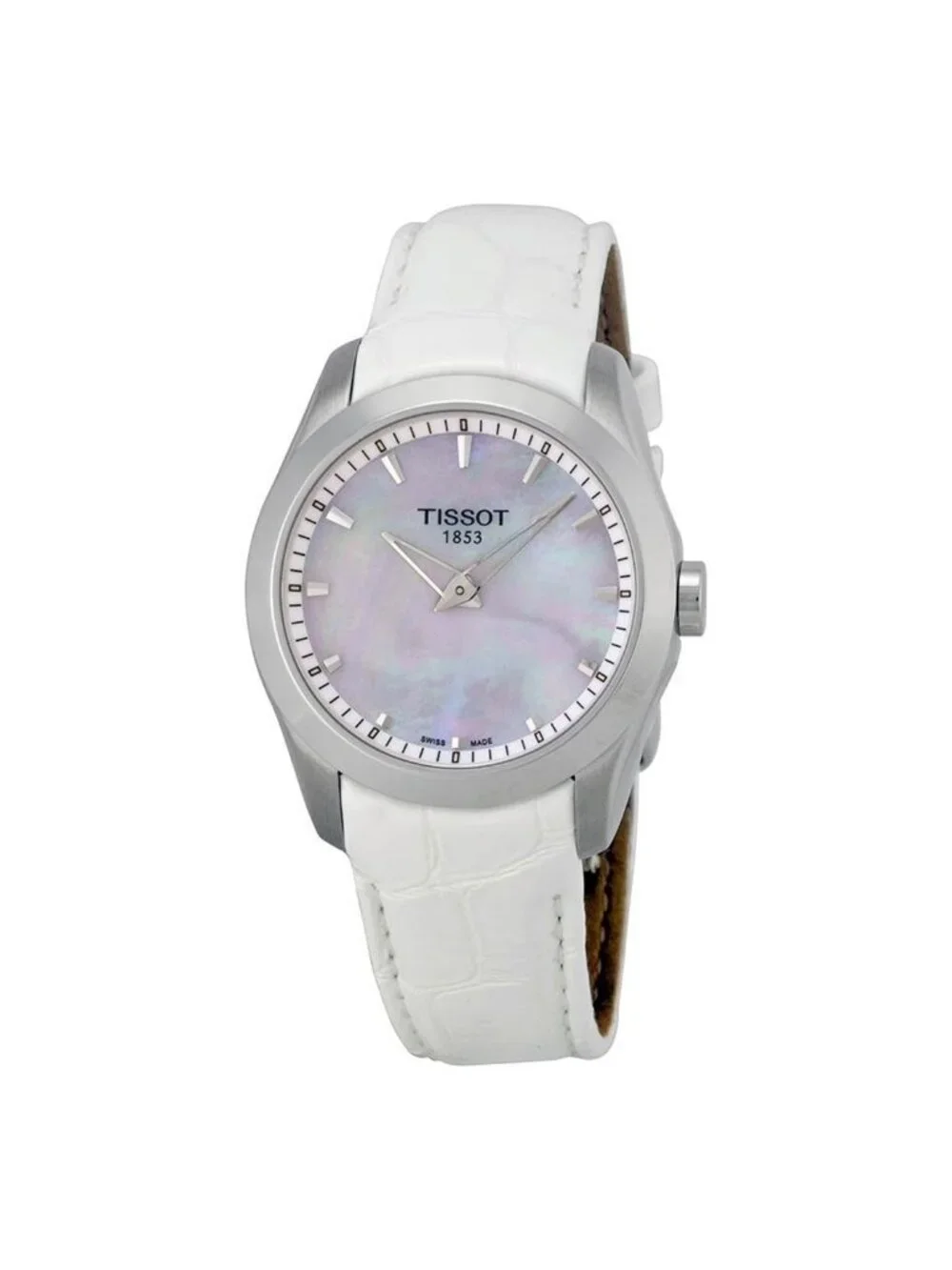 NWT Tissot Couturier Grande Mother of Pearl Dial White Leather Ladies Watch T035